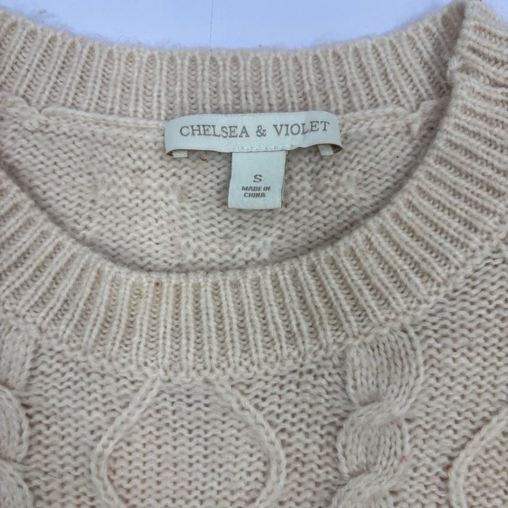 Chelsea & Violet Womens‎ Cream Fringe Cable Knit Sweater Boho Western Small